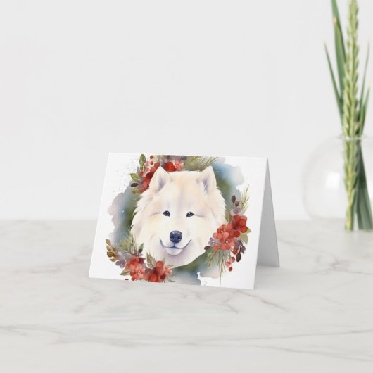 Samoyed Kerstkrans Feestelijke Pup Kaart (Voorkant)