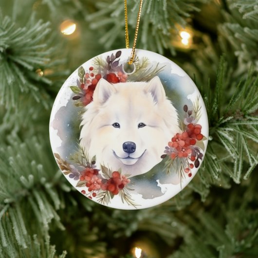 Samoyed Kerstkrans Feestelijke Pup Keramisch Ornament (Boom)