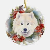 Samoyed Kerstkrans Feestelijke Pup Keramisch Ornament (Voorkant)