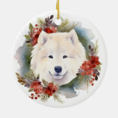 Samoyed Kerstkrans Feestelijke Pup Keramisch Ornament (Achterkant)