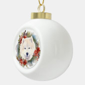 Samoyed Kerstkrans Feestelijke Pup Keramische Bal Ornament (Rechts)