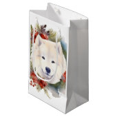 Samoyed Kerstkrans Feestelijke Pup Klein Cadeauzakje (Voorkant Gekanteld)