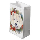 Samoyed Kerstkrans Feestelijke Pup Klein Cadeauzakje (Achterkant Gekanteld)