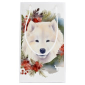Samoyed Kerstkrans Feestelijke Pup Klein Cadeauzakje (Voorkant)
