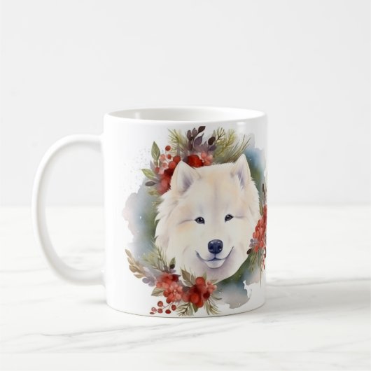 Samoyed Kerstkrans Feestelijke Pup Koffiemok (Links)