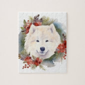 Samoyed Kerstkrans Feestelijke Pup Legpuzzel (Verticaal)