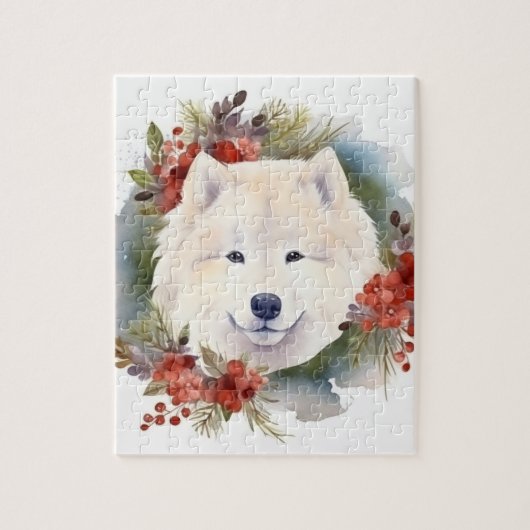 Samoyed Kerstkrans Feestelijke Pup Legpuzzel (Verticaal)