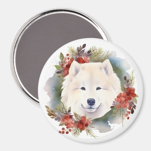 Samoyed Kerstkrans Feestelijke Pup Magneet (Voorkant / Achterkant)