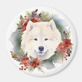 Samoyed Kerstkrans Feestelijke Pup Magneet (Voorkant)