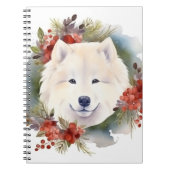 Samoyed Kerstkrans Feestelijke Pup Notitieboek (Voorkant)