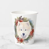 Samoyed Kerstkrans Feestelijke Pup Papieren Bekers (Voorkant)