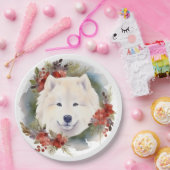 Samoyed Kerstkrans Feestelijke Pup Papieren Bordje (Feest)