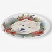 Samoyed Kerstkrans Feestelijke Pup Papieren Bordje (Gekanteld)