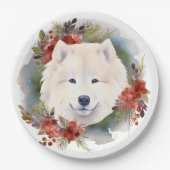 Samoyed Kerstkrans Feestelijke Pup Papieren Bordje (Voorkant)