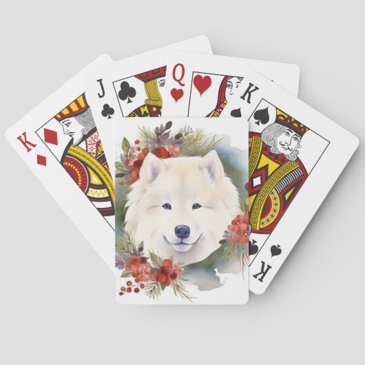 Samoyed Kerstkrans Feestelijke Pup Pokerkaarten (Achterkant)
