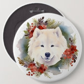 Samoyed Kerstkrans Feestelijke Pup Ronde Button 6,0 Cm (Voorkant /achterkant)