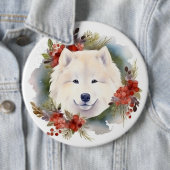 Samoyed Kerstkrans Feestelijke Pup Ronde Button 6,0 Cm (In situ)