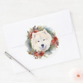 Samoyed Kerstkrans Feestelijke Pup Ronde Sticker (Envelop)