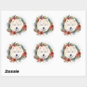 Samoyed Kerstkrans Feestelijke Pup Ronde Sticker (Vel)