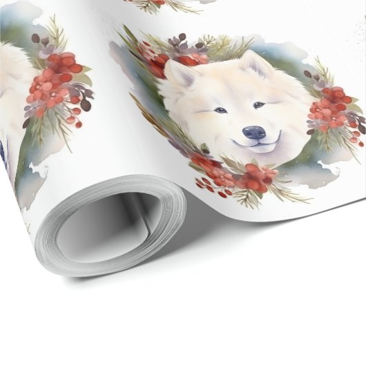 Samoyed Kerstkrans Festieve Pup Cadeaupapier (Rol Hoek)