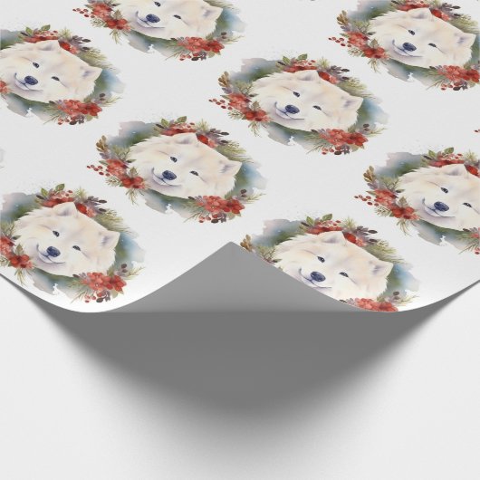 Samoyed Kerstkrans Festieve Pup Cadeaupapier (Hoek)