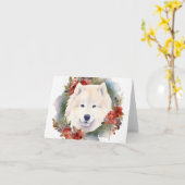 Samoyed Kerstkrans Festieve Pup Kaart (Gele Bloem)