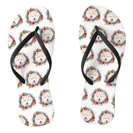 Samoyed Kerstkrans Festieve Pup Teenslippers (Voetbed)