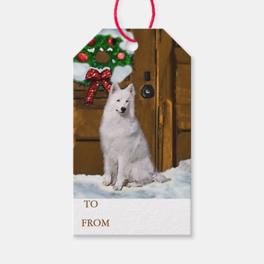 Samoyed Kerstmis Cadeaulabel (Voorkant)