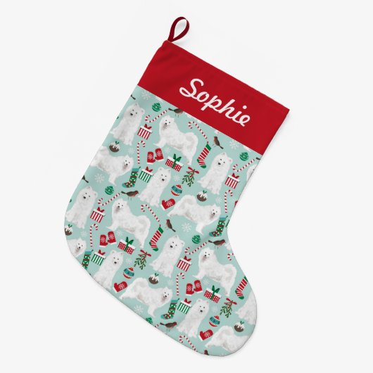 samoyed kerstmis grote kerstsok (Voorkant (Hangend))