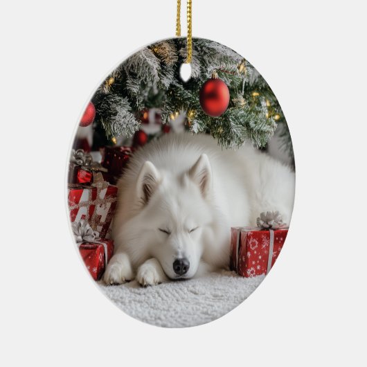 Samoyed Kerstmis Keramisch Ornament (Rechts)