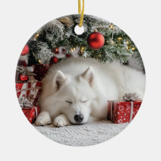 Samoyed Kerstmis Keramisch Ornament (Voorkant)