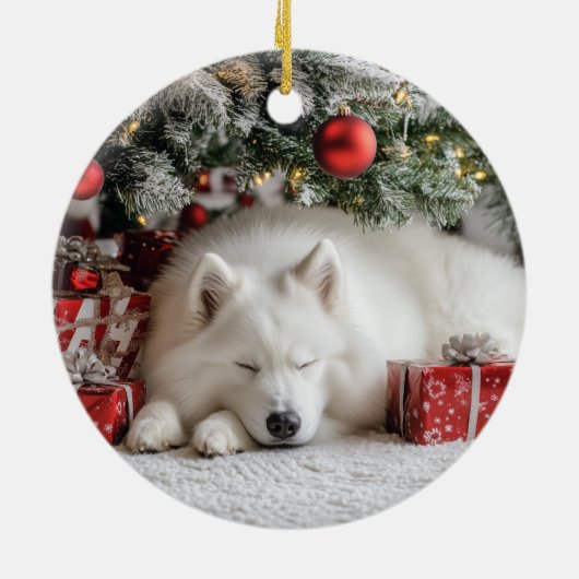 Samoyed Kerstmis Keramisch Ornament (Achterkant)