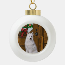 Samoyed Kerstmis Keramische Bal Ornament
