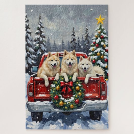 Samoyed Kerstmis Rode Truck Vakantie Legpuzzel (Verticaal)