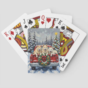 Samoyed Kerstmis Rode Truck Vakantie Pokerkaarten