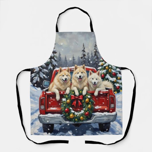 Samoyed Kerstmis Rode Truck Vakantie Schort (Voorkant)