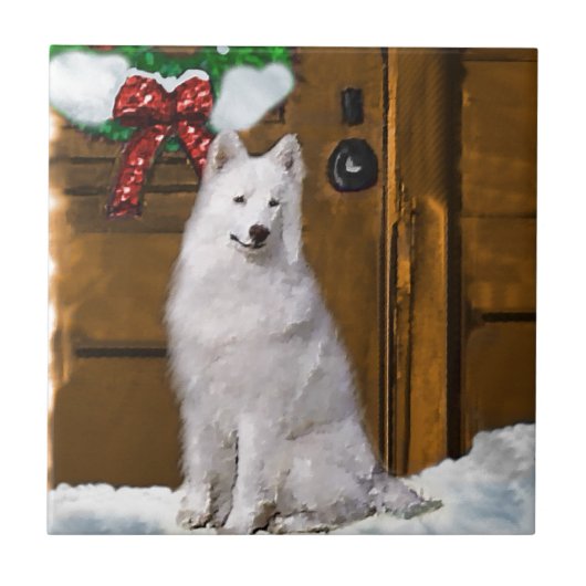 Samoyed Kerstmis Tegeltje (Voorkant)