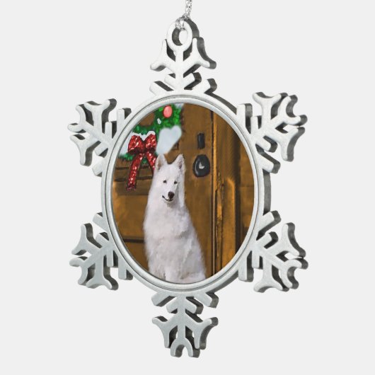 Samoyed Kerstmis Tin Sneeuwvlok Ornament (Rechts)