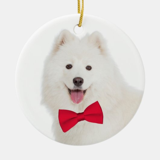 Samoyed kerstversiering keramisch ornament (Voorkant)