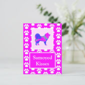 Samoyed Kisses Silhouette in Cute Pink & Blue Briefkaart (Staand voorkant)