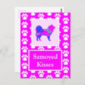 Samoyed Kisses Silhouette in Cute Pink & Blue Briefkaart (Voorkant / Achterkant)