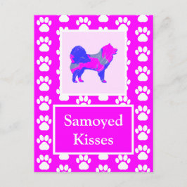 Samoyed Kisses Silhouette in Cute Pink & Blue Briefkaart