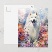 Samoyed kleurrijke waterverf kunstwerk briefkaart (Voorkant / Achterkant)