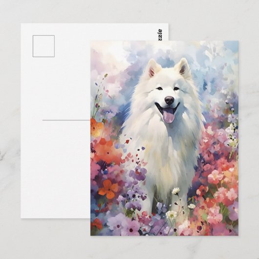 Samoyed kleurrijke waterverf kunstwerk briefkaart (Voorkant / Achterkant)