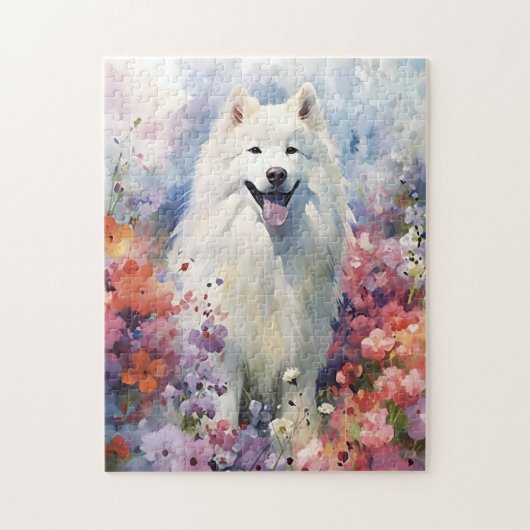 Samoyed kleurrijke waterverf kunstwerk legpuzzel (Verticaal)