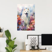 Samoyed kleurrijke waterverf kunstwerk poster (Thuiskantoor)