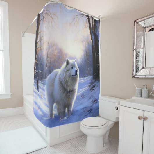 Samoyed Laat het sneeuwen Kerstmis Douchegordijn (In situ)