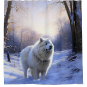 Samoyed Laat het sneeuwen Kerstmis Douchegordijn (Voorkant)