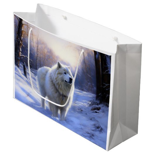 Samoyed Laat het Sneeuwen Kerstmis Groot Cadeauzakje (Voorkant Gekanteld)