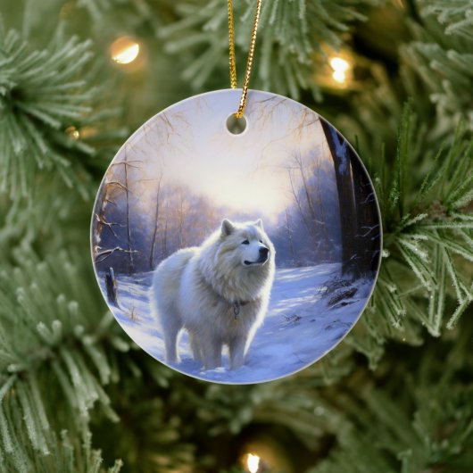 Samoyed Laat het Sneeuwen Kerstmis Keramisch Ornament (Boom)